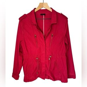 Eden Society Utility Field Jacket In Red Lightweight Drawstring Waist Sz XL